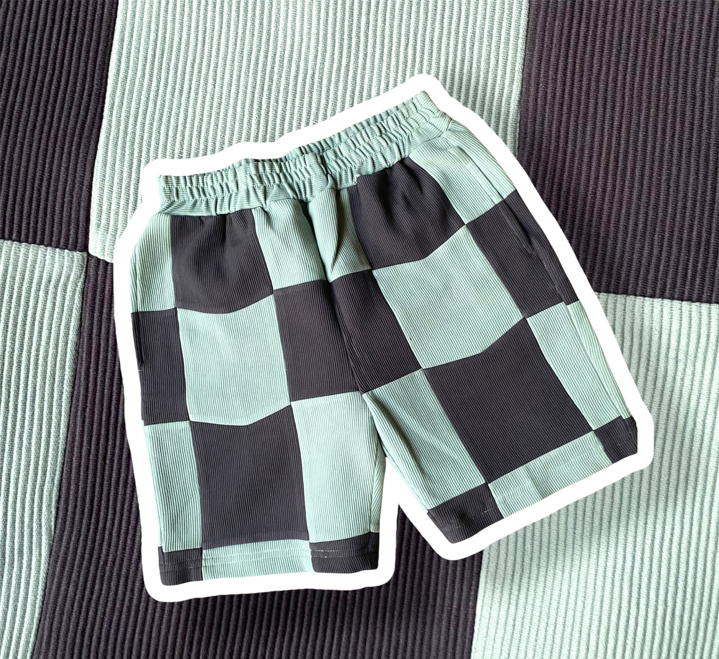 Sea Green and Grey Ribbed shorts