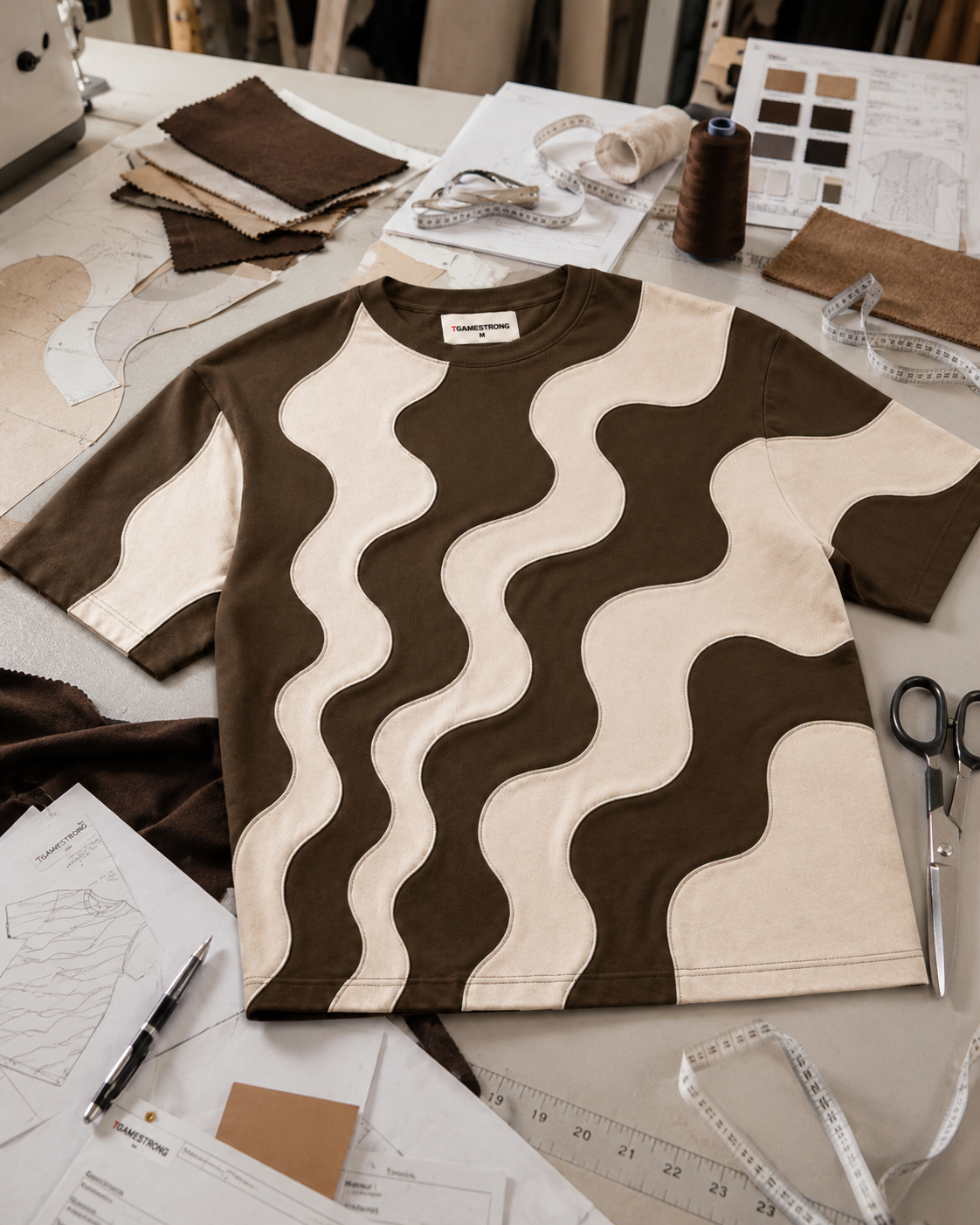 Studio Waveform Tee — Coffee Brown / Sand