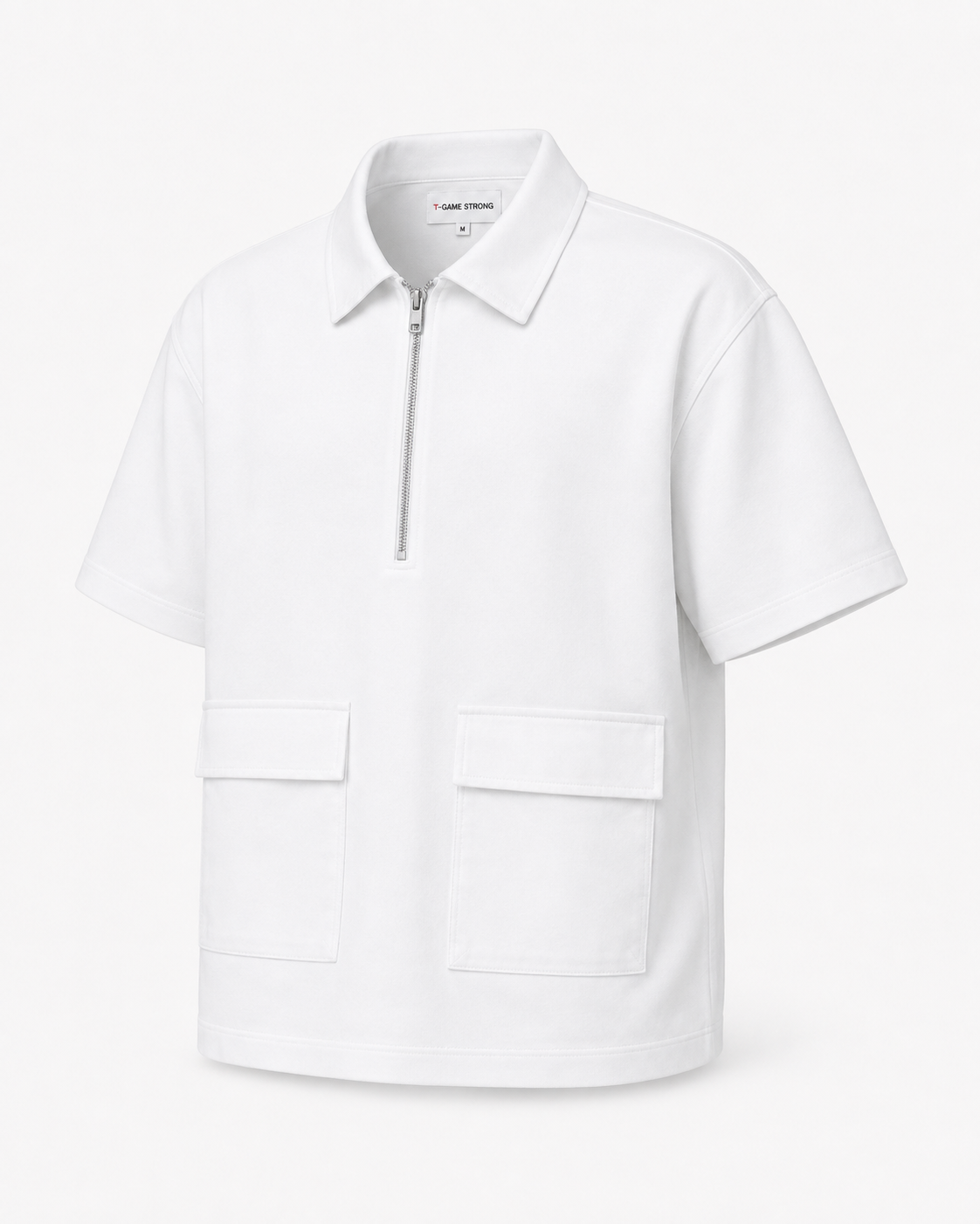 Studio Utility Zip Polo — White