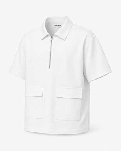 Studio Utility Zip Polo — White