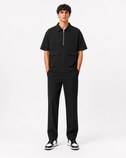 Studio Utility Zip Polo — Black