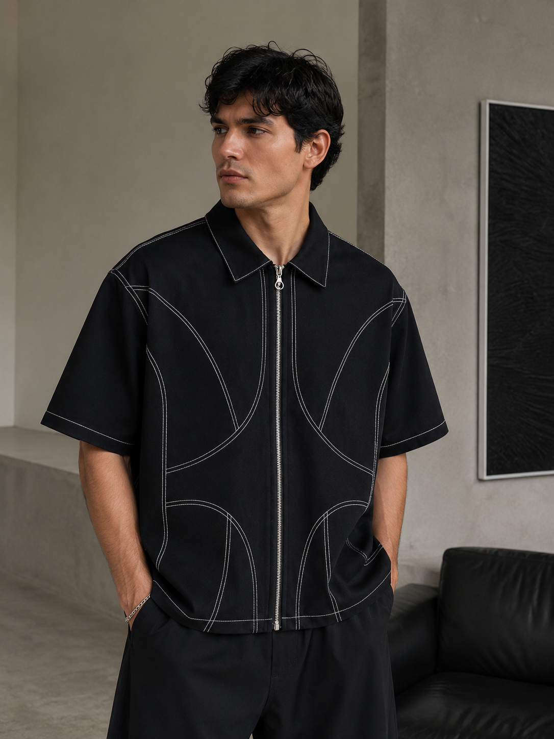 Studio Contour Zip Shirt — Black