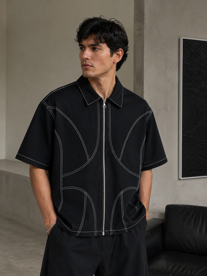Studio Contour Zip Shirt — Black