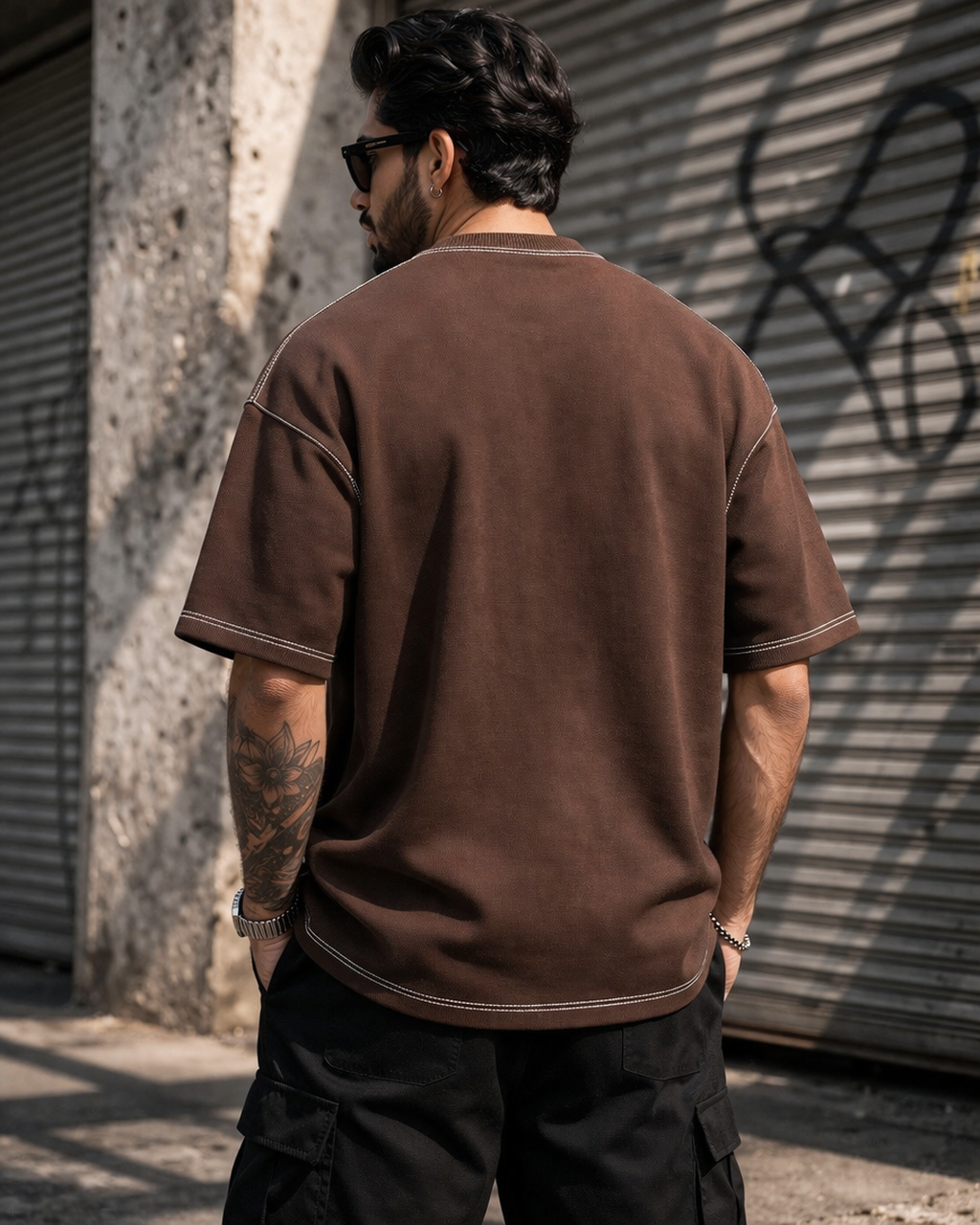 Engineered Stitch Tee Brown