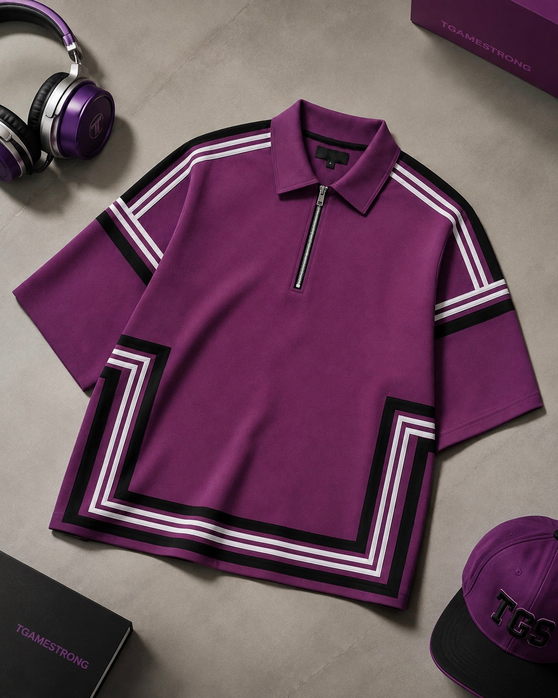 Boundary Zip Polo — Purple Potion
