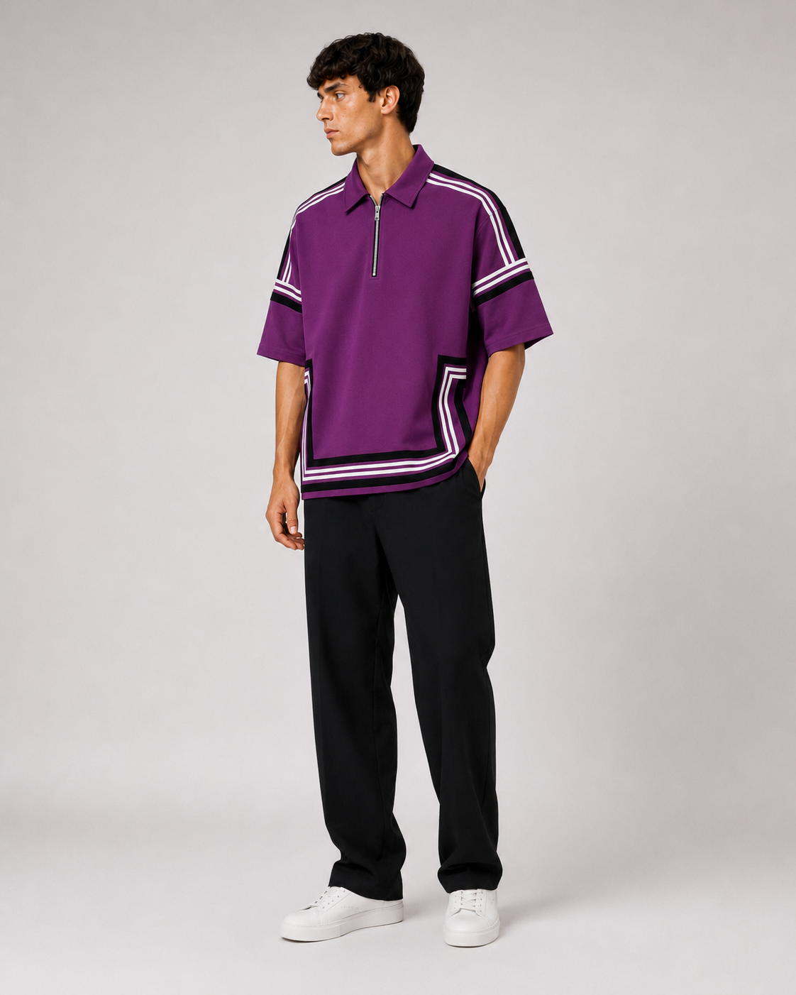 Boundary Zip Polo — Purple Potion