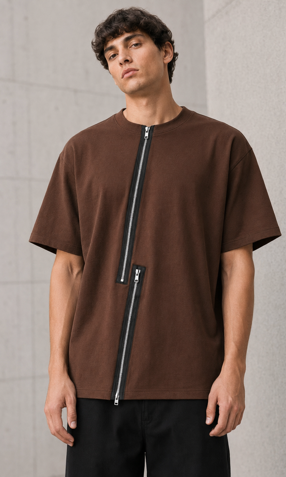 Axis Zip Tee — Coffee Brown