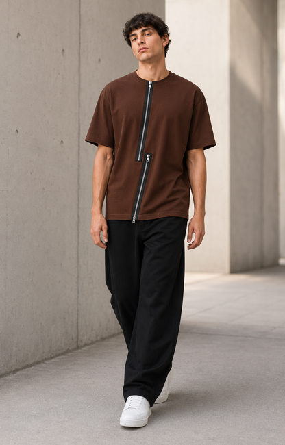 Axis Zip Tee — Coffee Brown