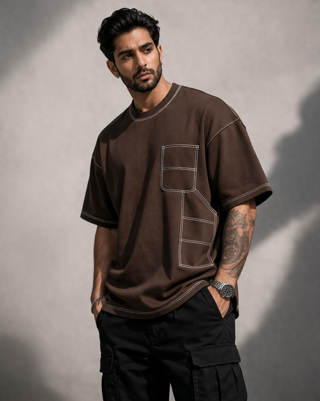 Engineered Stitch Tee Brown