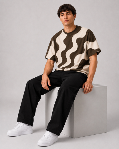 Studio Waveform Tee — Coffee Brown / Sand