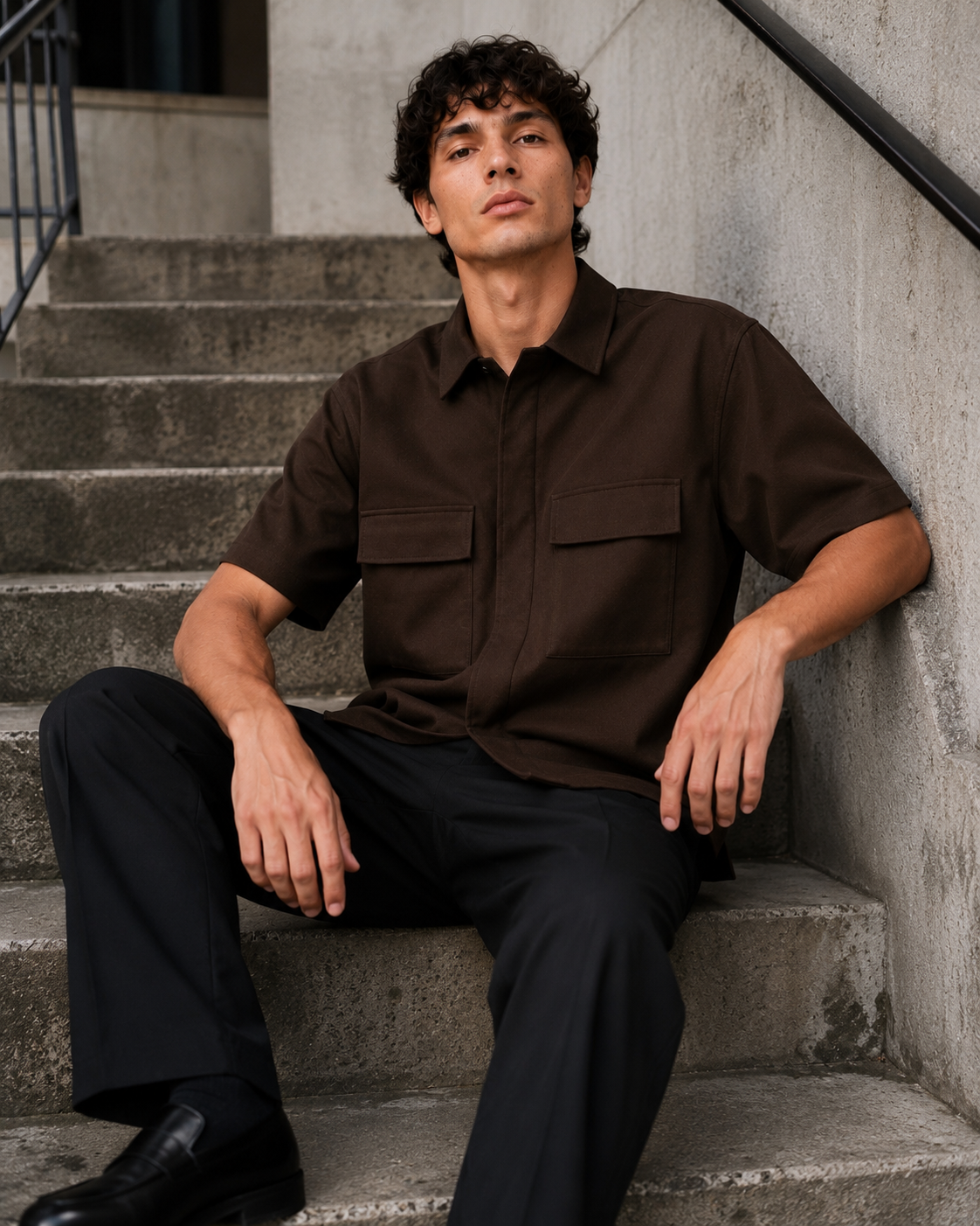 Utility Zip Overshirt - Coffee Brown
