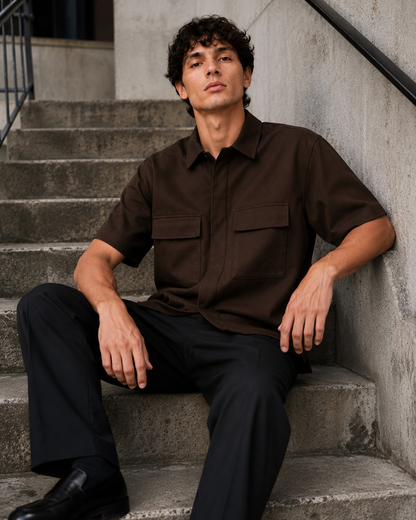 Utility Zip Overshirt - Coffee Brown