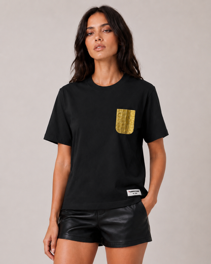Gold Croc Pocket Tee – Black
