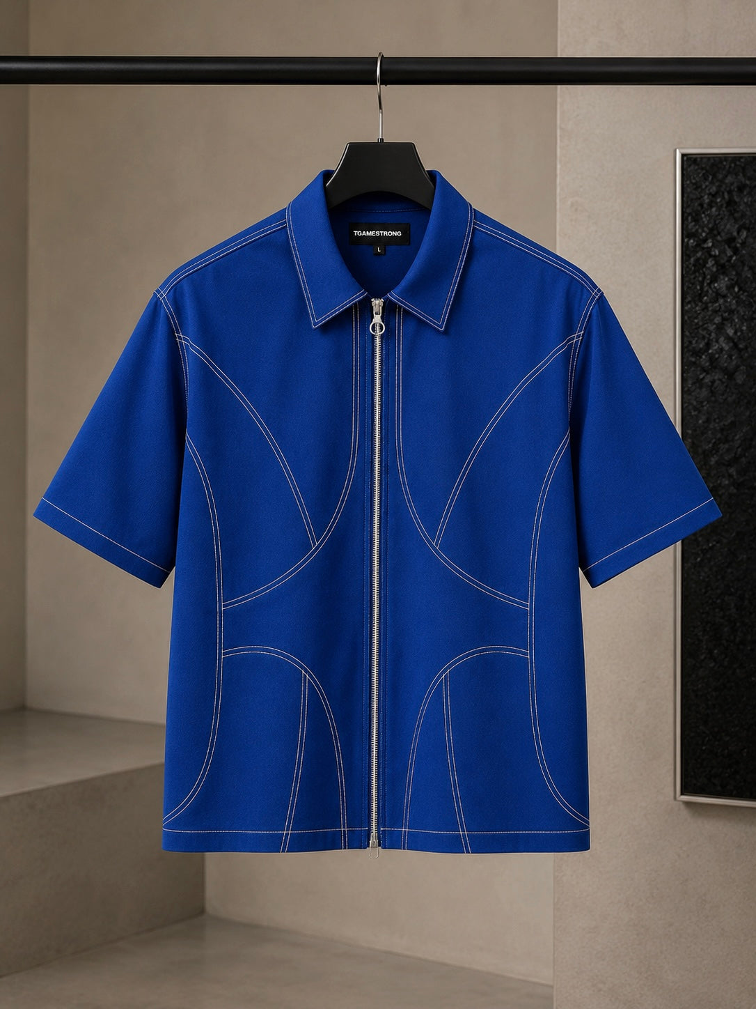 Studio Contour Zip Shirt — Blue