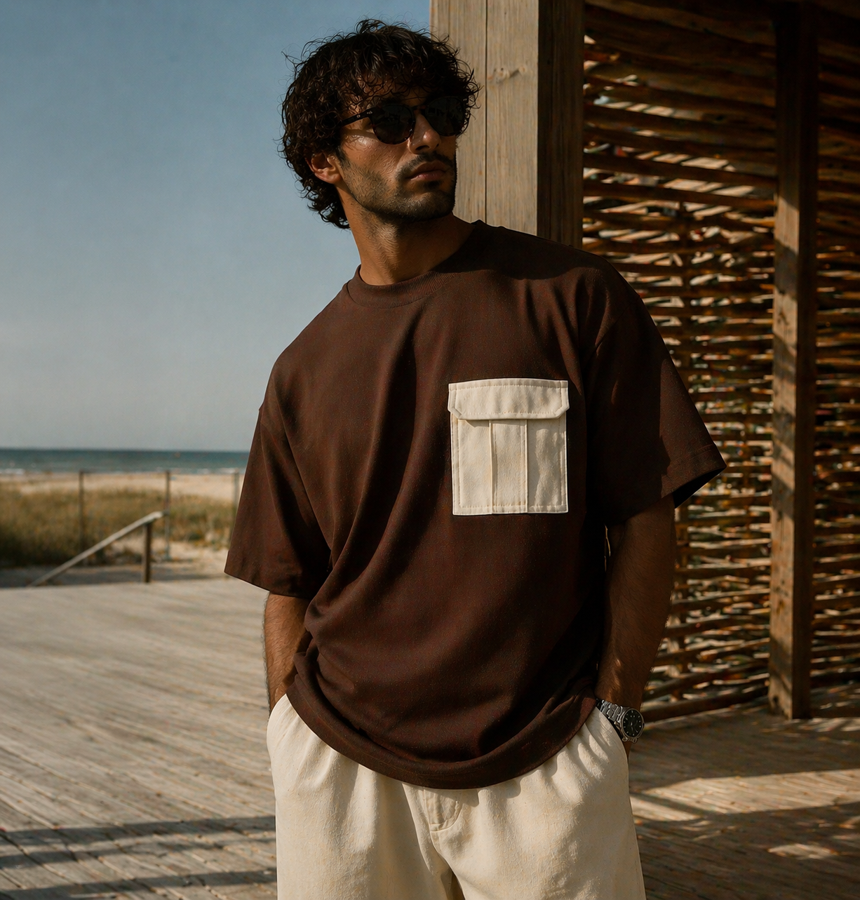 Utility Pocket Tee Brown