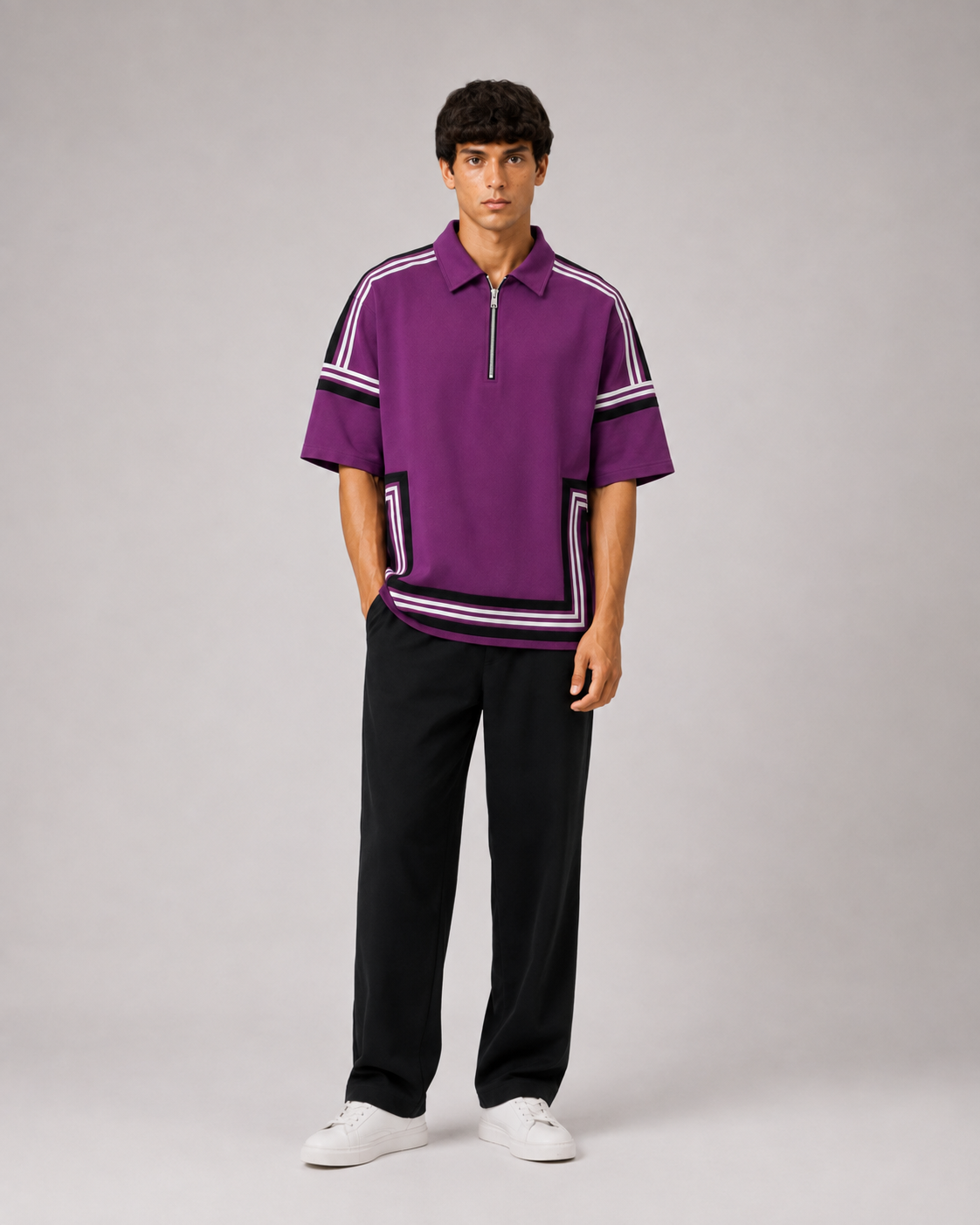 Boundary Zip Polo — Purple Potion
