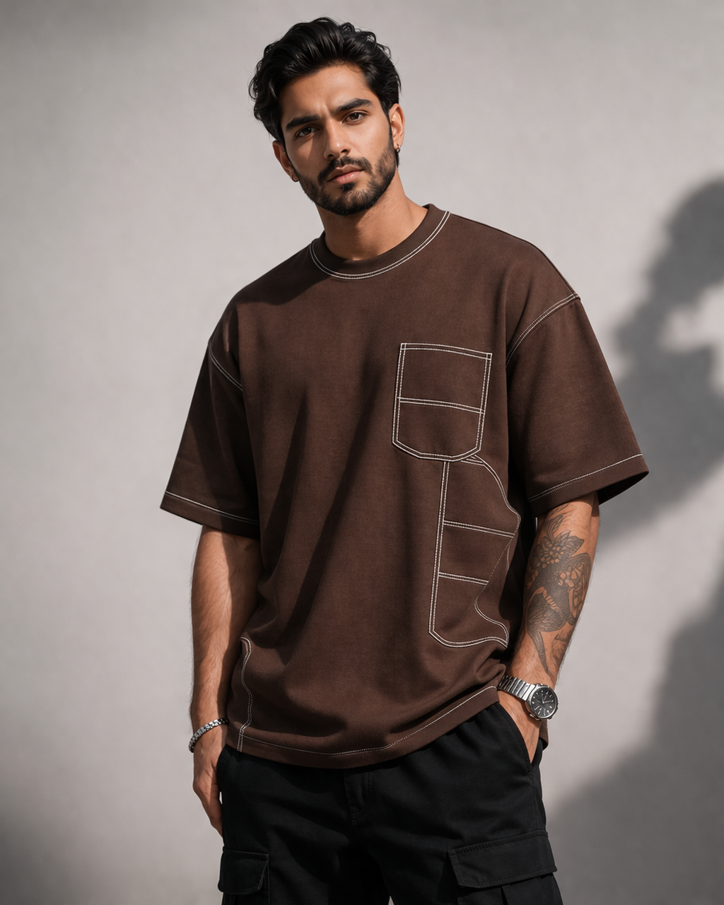 Engineered Stitch Tee Brown