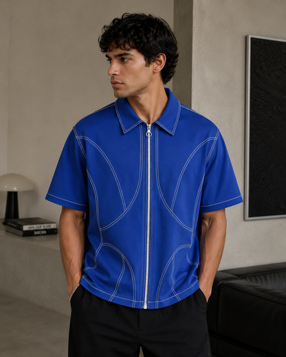 Studio Contour Zip Shirt — Blue