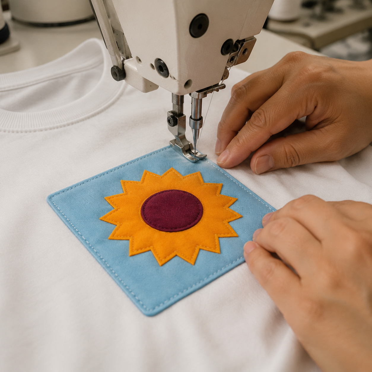 Patchwork Tee — Sky Bloom