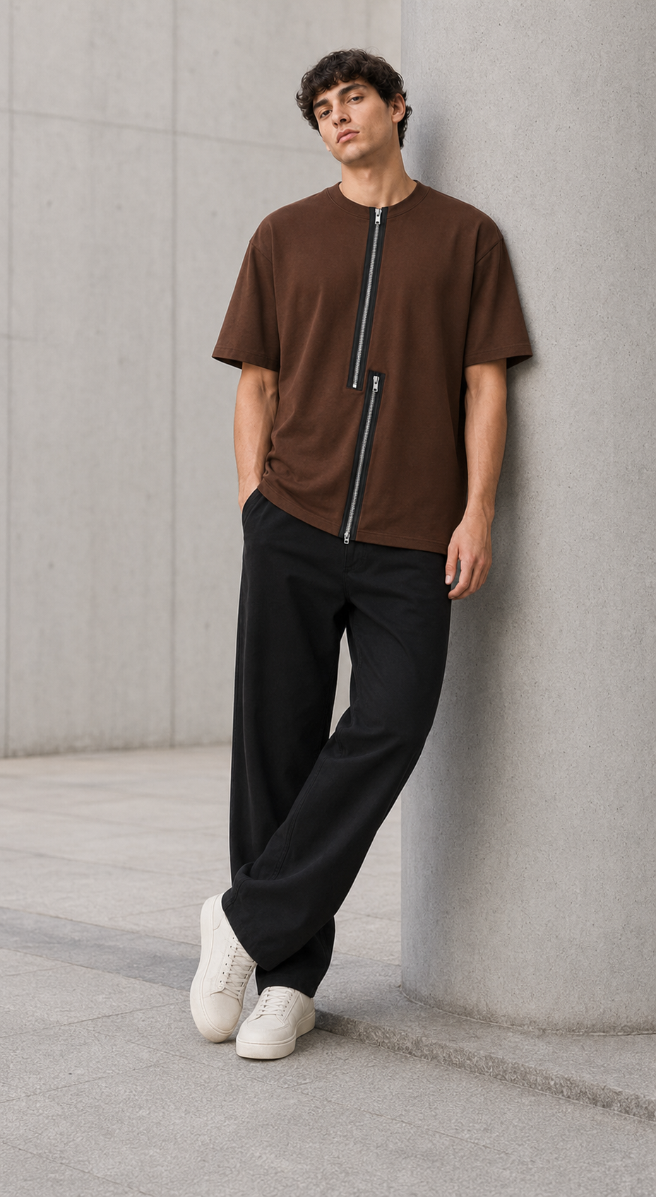 Axis Zip Tee — Coffee Brown