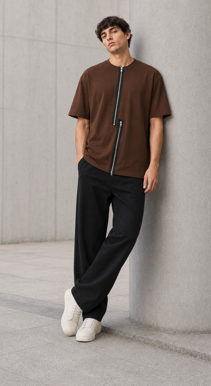 Axis Zip Tee — Coffee Brown