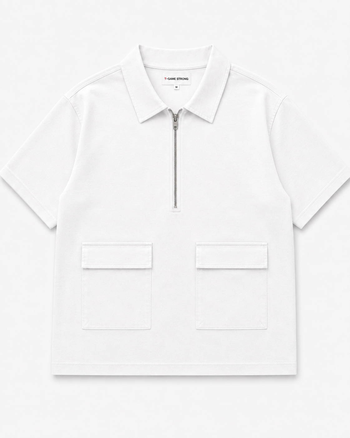 Studio Utility Zip Polo — White