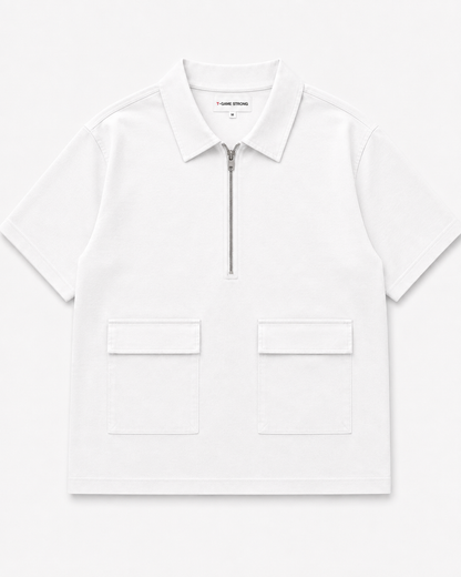 Studio Utility Zip Polo — White