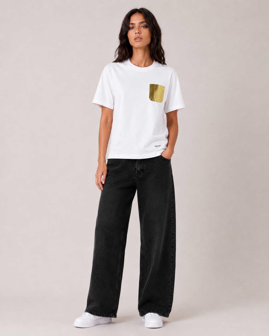 Gold Croc Pocket Tee – White