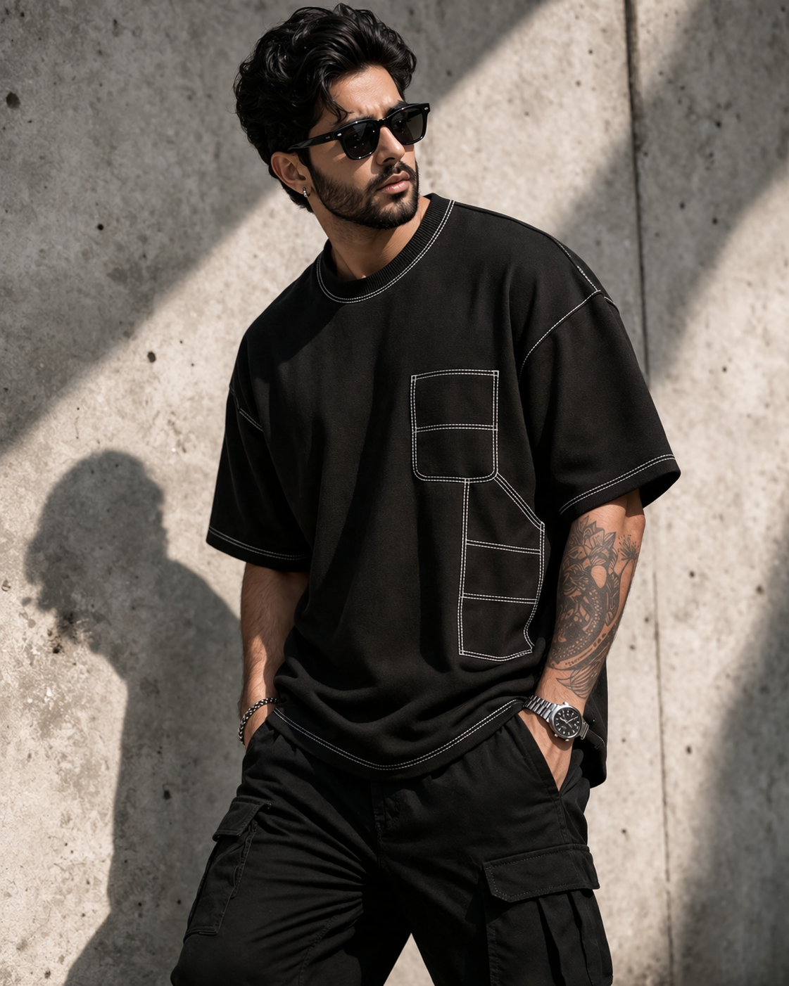 Engineered Stitch Tee Black