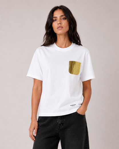 Gold Croc Pocket Tee – White