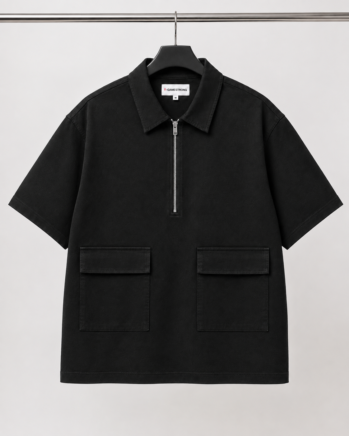 Studio Utility Zip Polo — Black