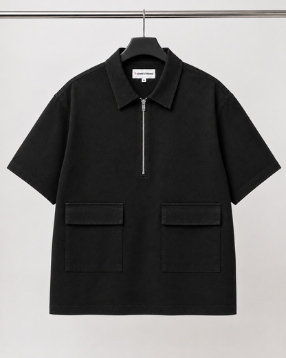 Studio Utility Zip Polo — Black