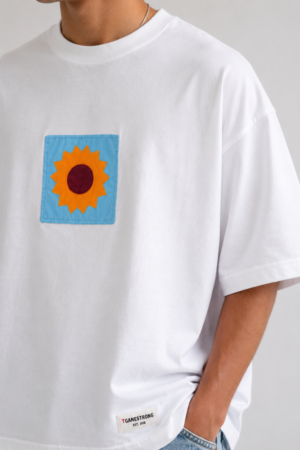 Patchwork Tee — Sky Bloom