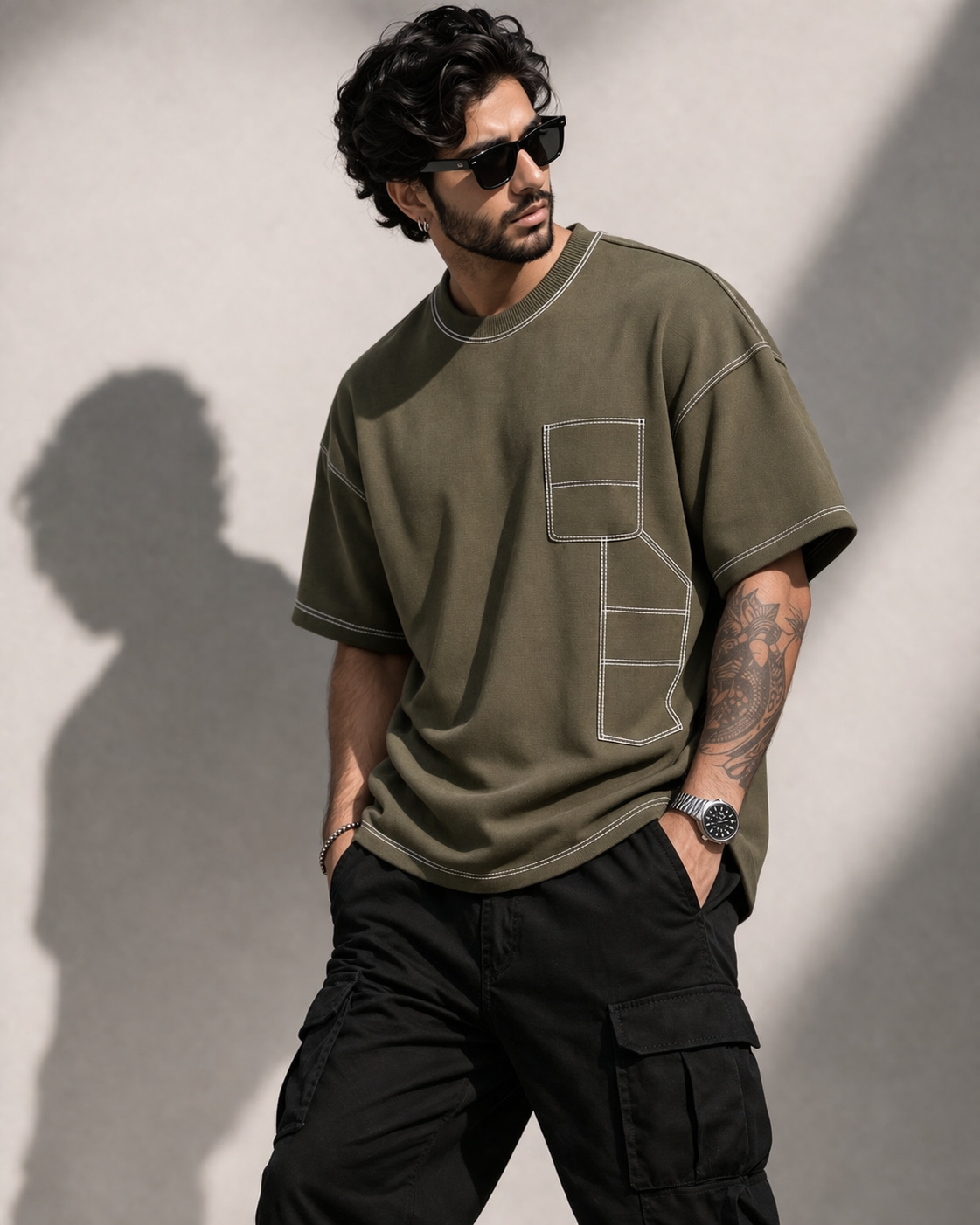 Engineered Stitch Tee Olive