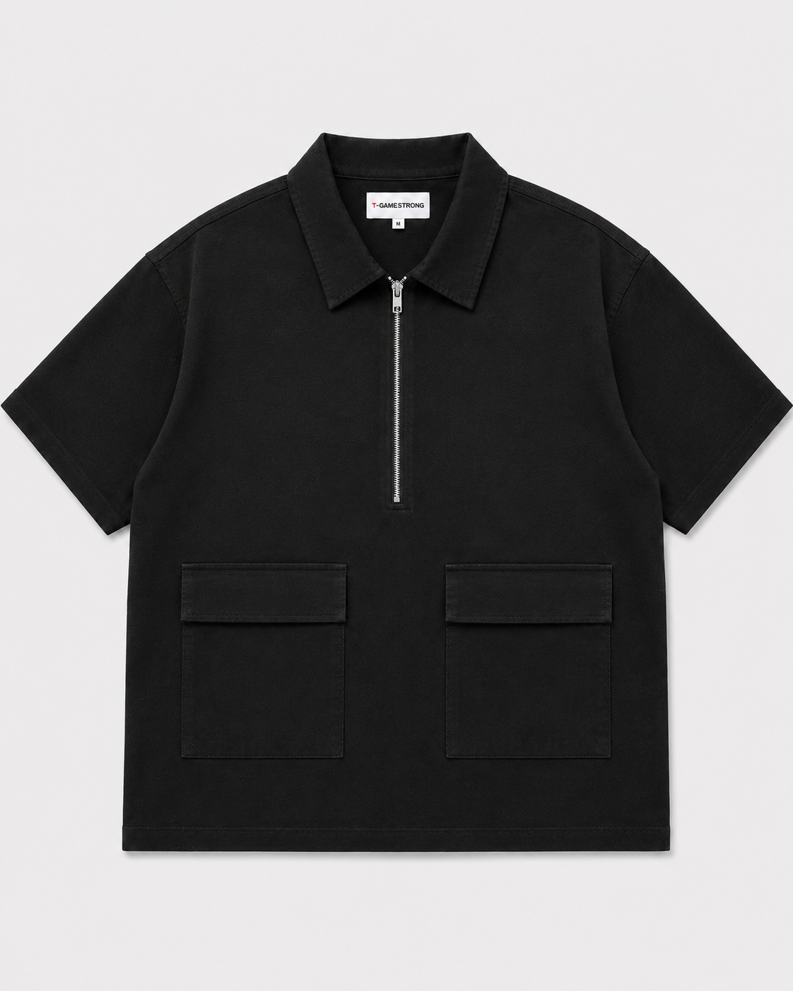 Studio Utility Zip Polo — Black