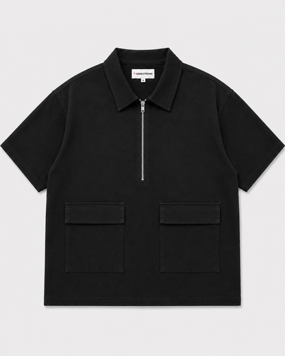 Studio Utility Zip Polo — Black