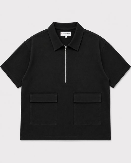 Studio Utility Zip Polo — Black