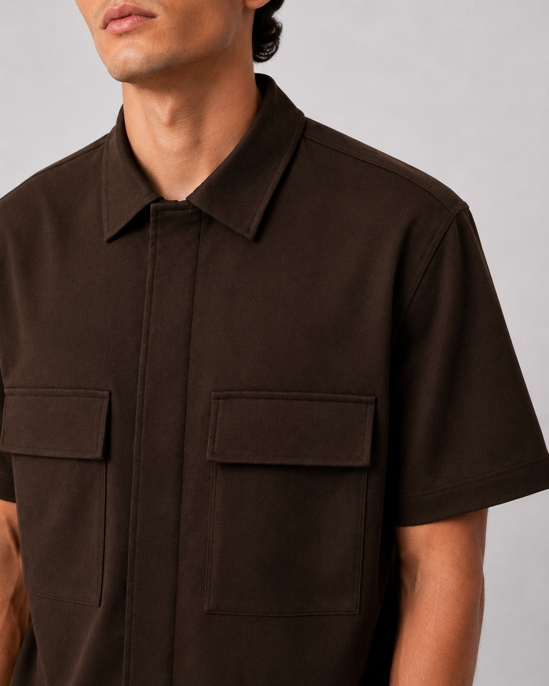 Utility Zip Overshirt - Coffee Brown