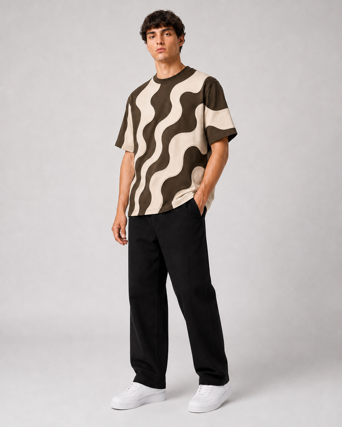 Studio Waveform Tee — Coffee Brown / Sand