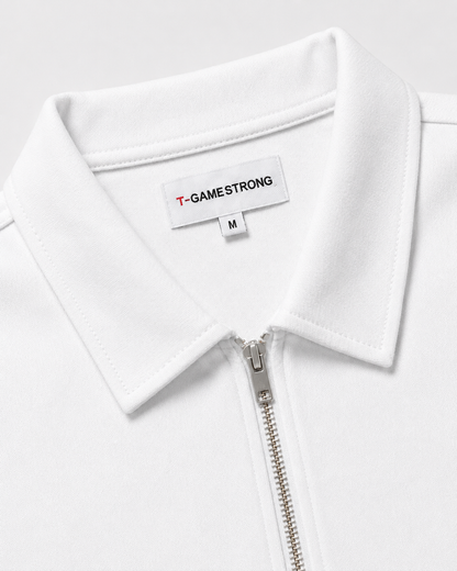 Studio Utility Zip Polo — White