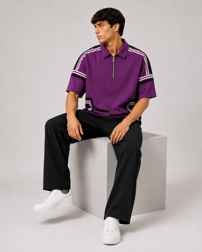 Boundary Zip Polo — Purple Potion