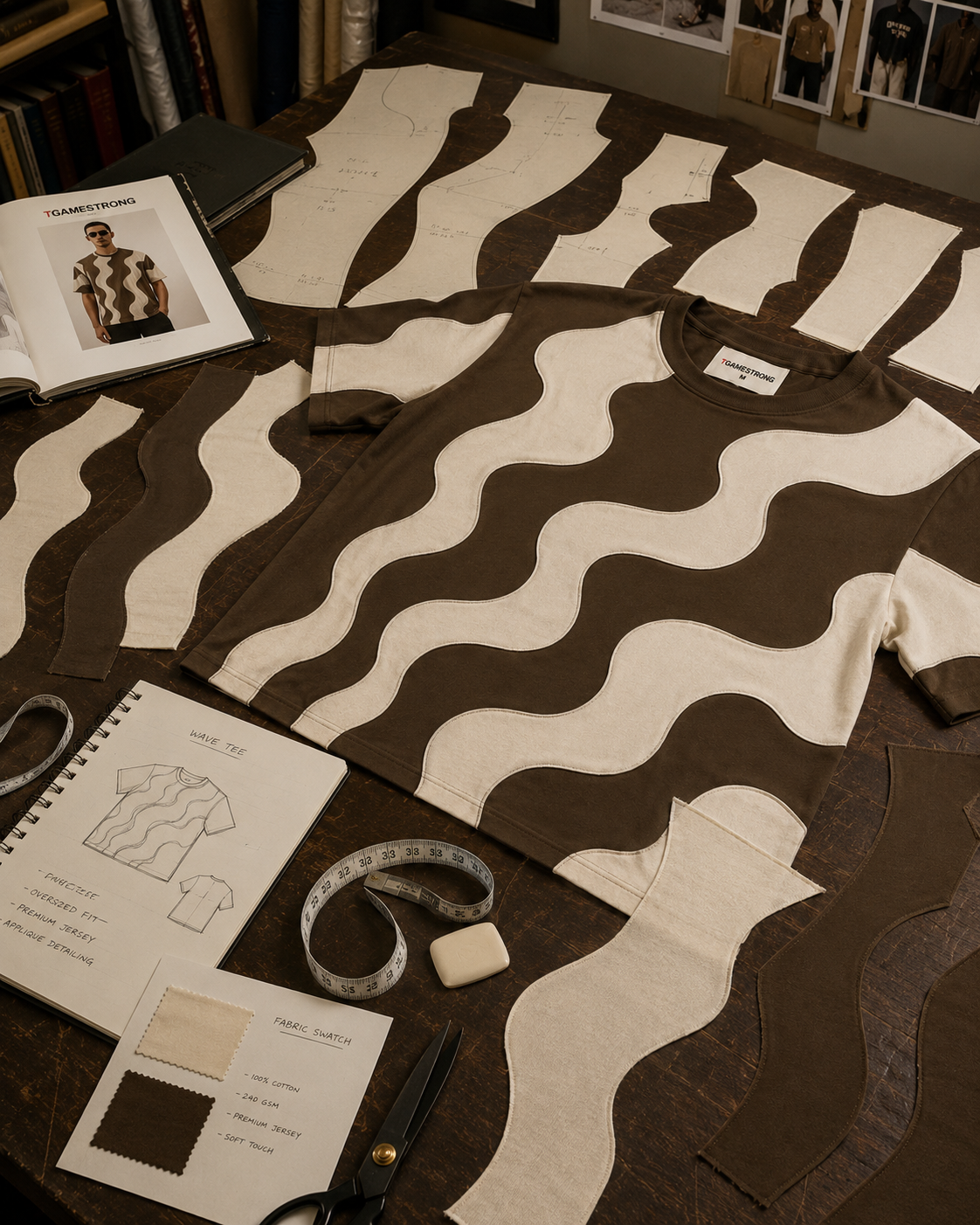 Studio Waveform Tee — Coffee Brown / Sand