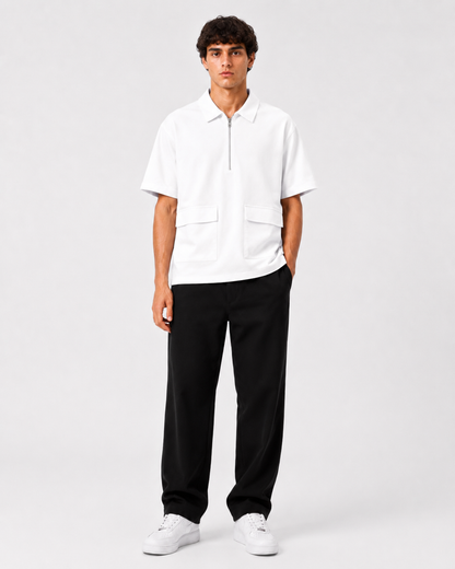 Studio Utility Zip Polo — White
