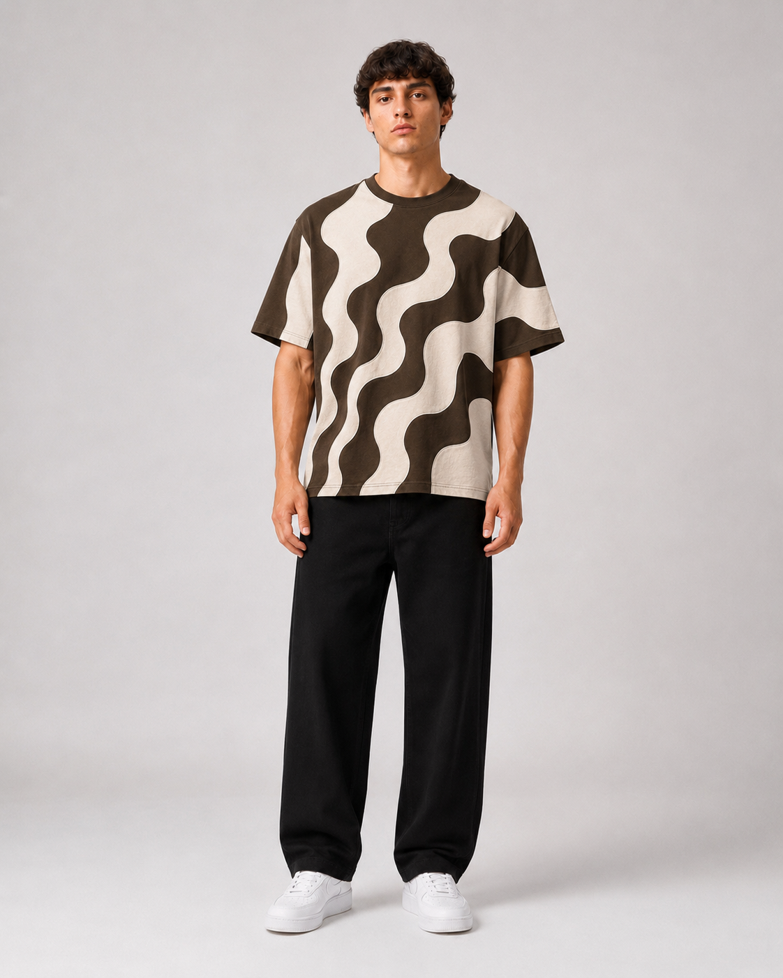 Studio Waveform Tee — Coffee Brown / Sand