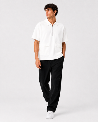 Studio Utility Zip Polo — White