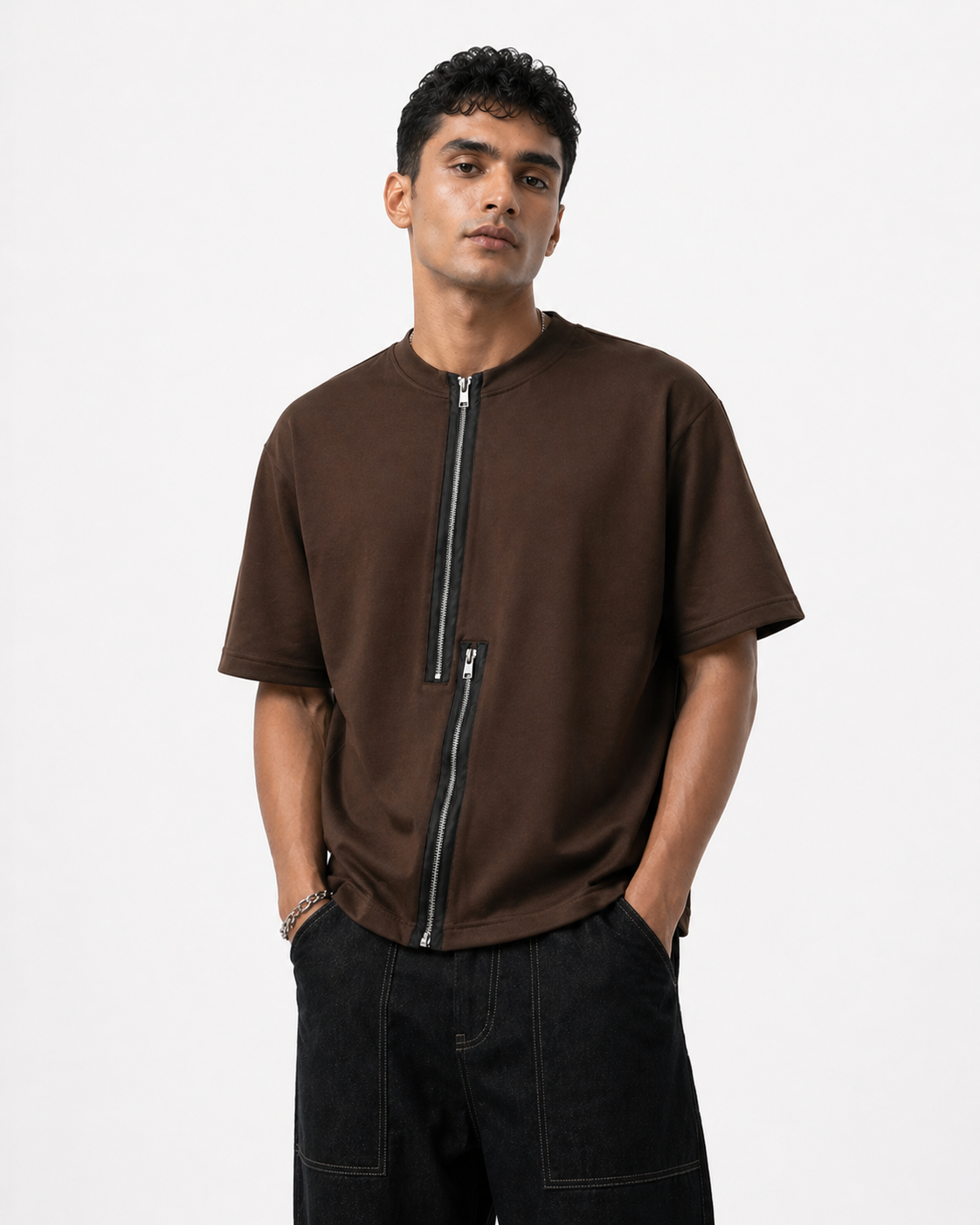 Axis Zip Tee — Coffee Brown