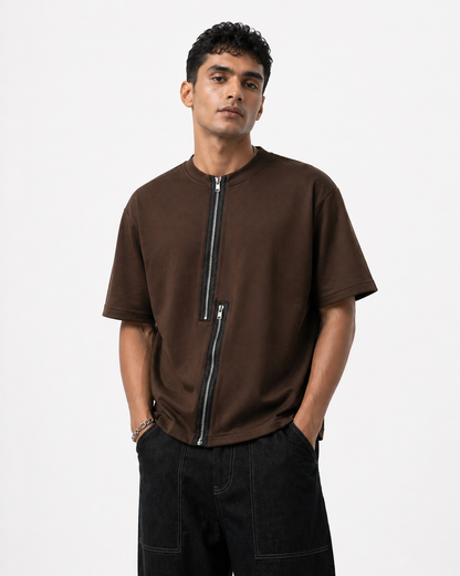 Axis Zip Tee — Coffee Brown