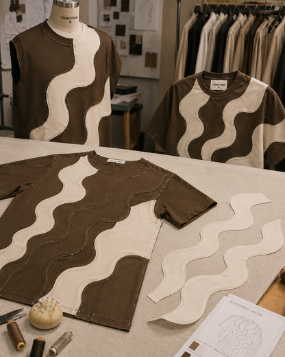 Studio Waveform Tee — Coffee Brown / Sand