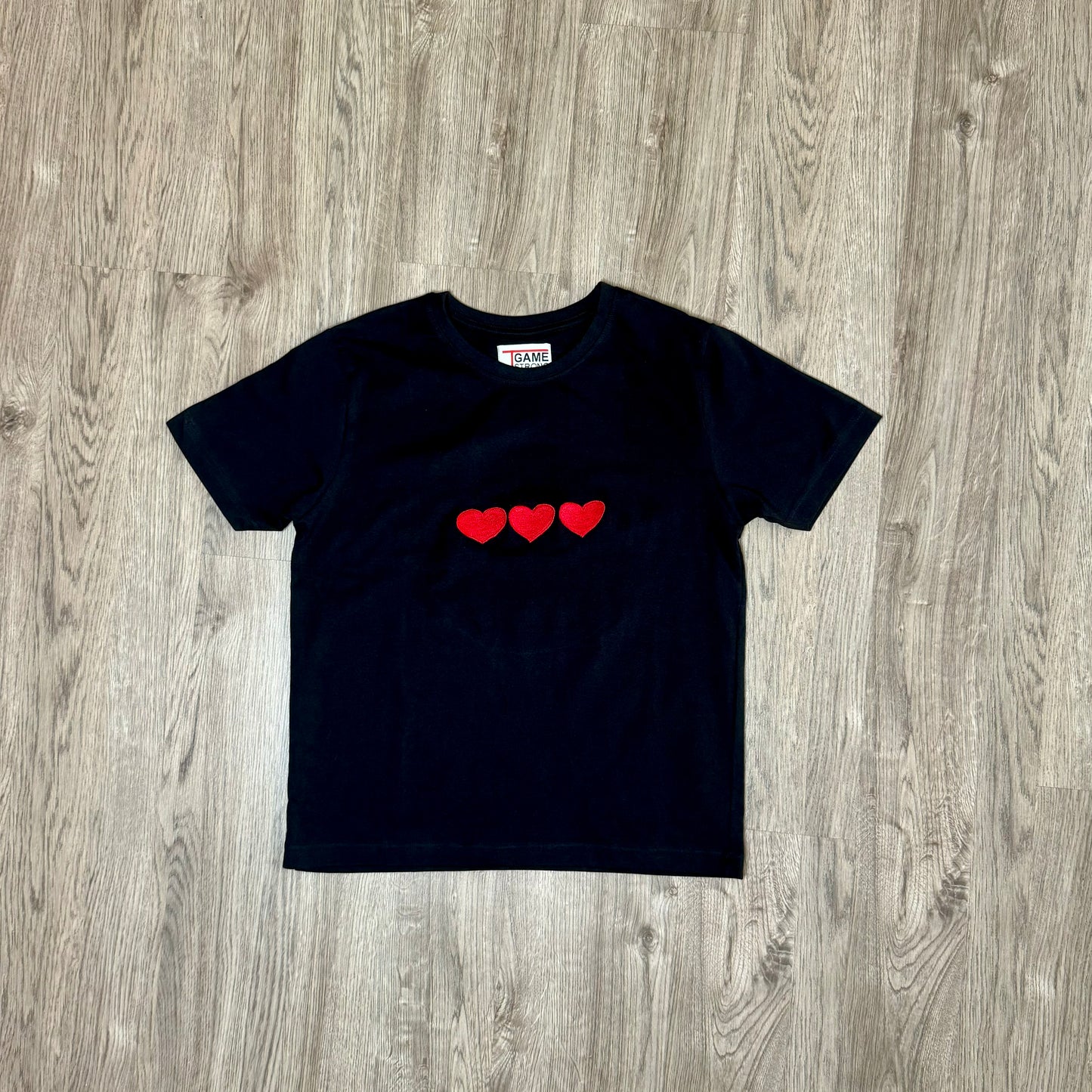 Embroidered Hearts Black Tee