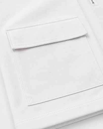 Studio Utility Zip Polo — White